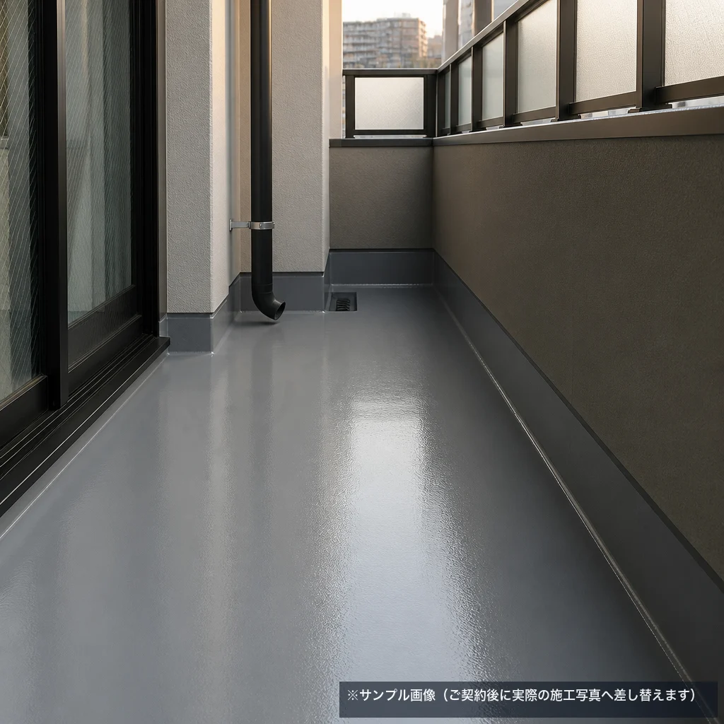 ベランダ床のひび割れ — FRP防水の再施工（施工後）